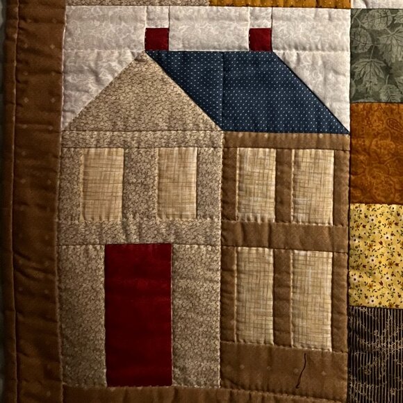 Hand Stitched Folk Art Log Cabin Patchwork & Bird Appliqué Quilt Wall Hanging - Picture 7 of 12